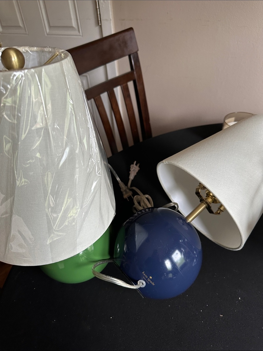 Kate Spade Glossy Green OR Navy Globe Table Lamps with White  WINNER CHOICE - Picture 2 of 8